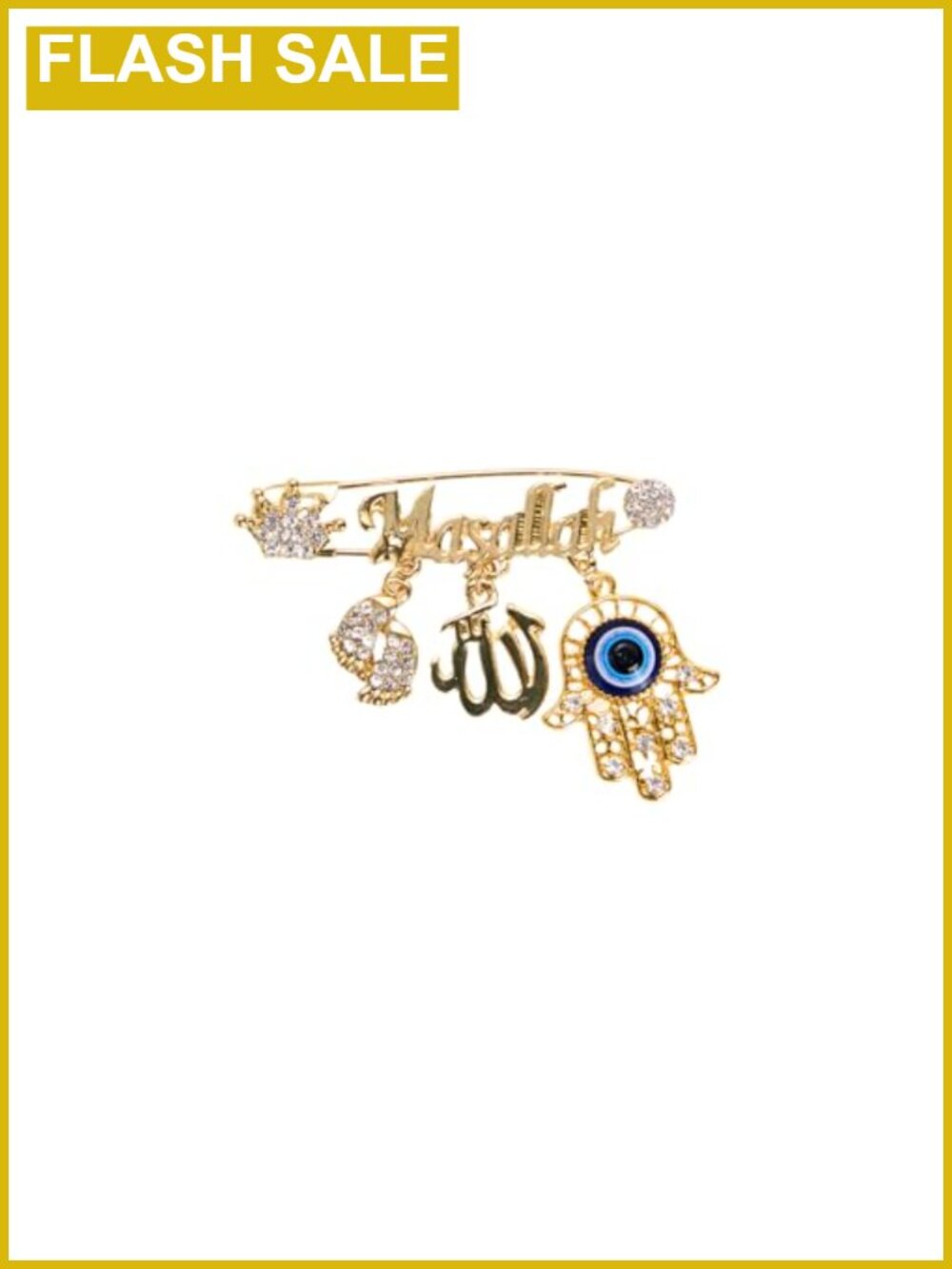Ayatul Kursi Allah Pin Rhinestone Evil Eye Brooch Islamic Jewelry